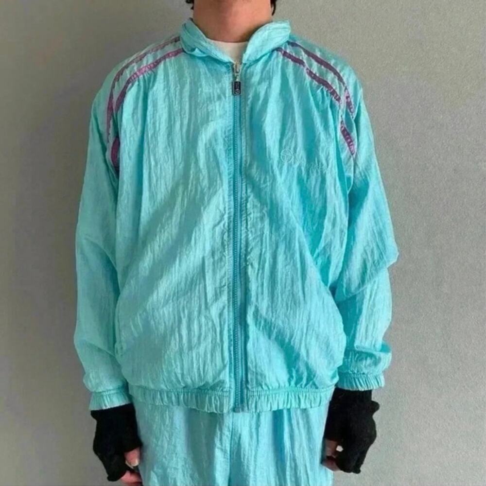 Vintage Sergio Tacchini Aqua Blue Full Zip Track Jacket Men’s Size 12 Large